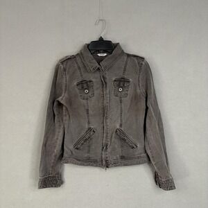 Fox Jacket Womens Medium Gray Full Zip Front Moto Biker Utility Buckle Back